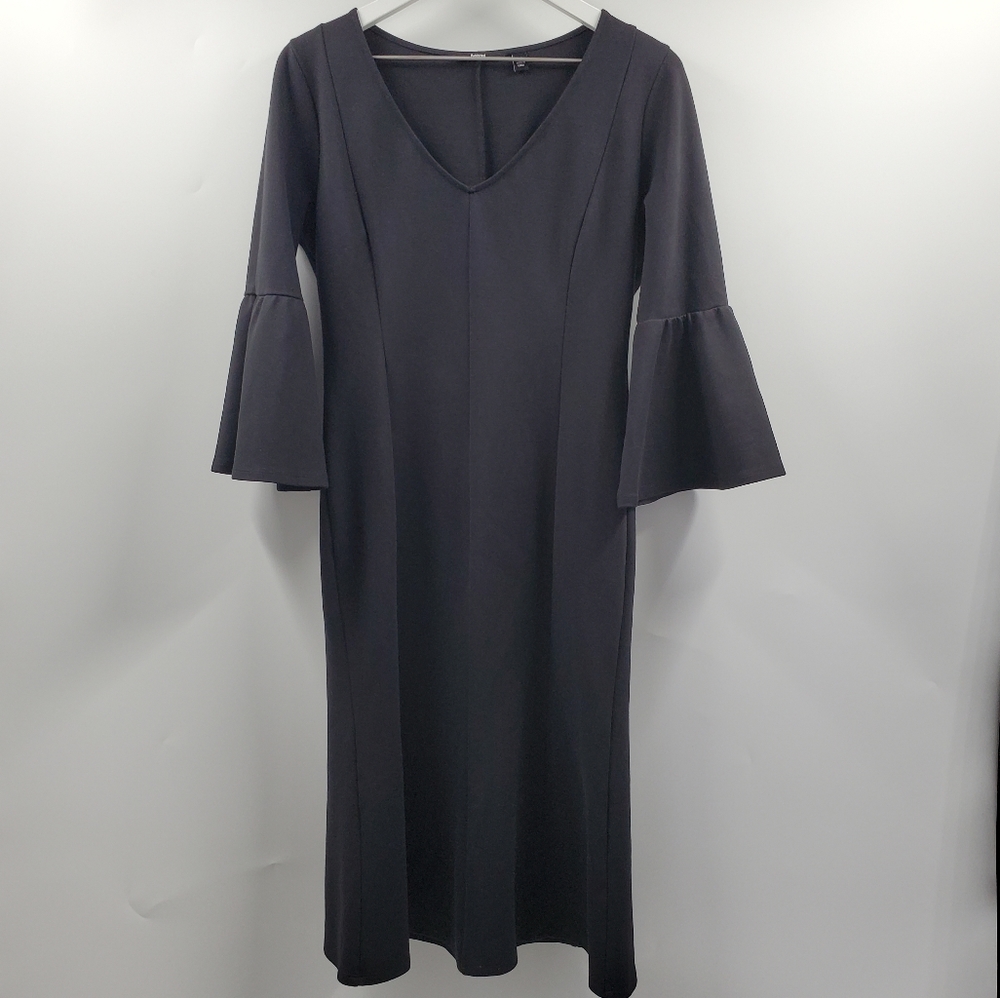 Betabrand Revamped Little Black Dress Long Bell Sleeves V-Neck Boho Goth